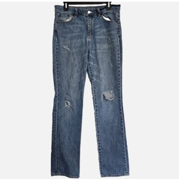 NY&Company Straight Leg Women's Size 10 Tall Blue Denim Distressed Stretch Jeans - Picture 1 of 12